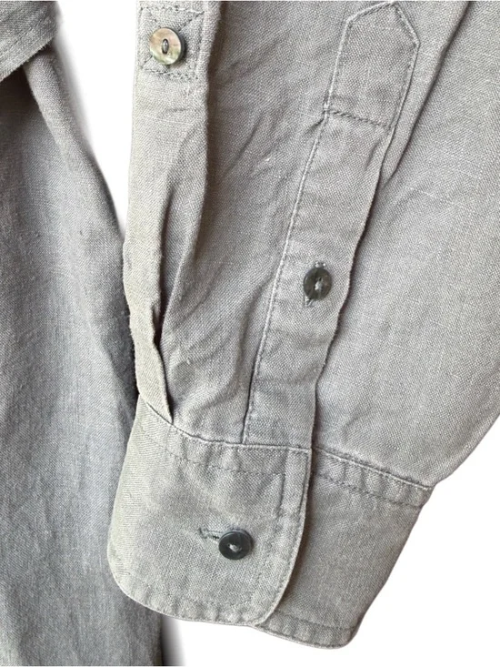 Boden Linen Roll Sleeve Shirt Dress with Waist Tie | Gray-Green | Size 6 - Picture 3 of 6